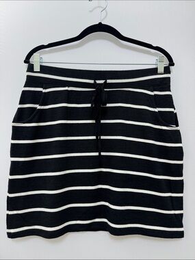 Market & Spruce Amina Black and White Striped Knit Drawstring Skirt